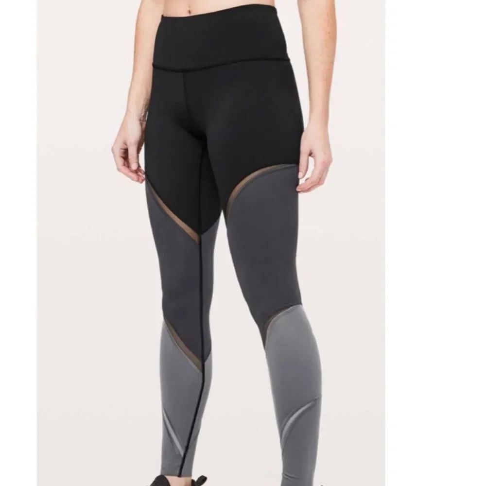 Lululemon full length high rise Nulux Tight Legging 28" Black gray mesh size 6